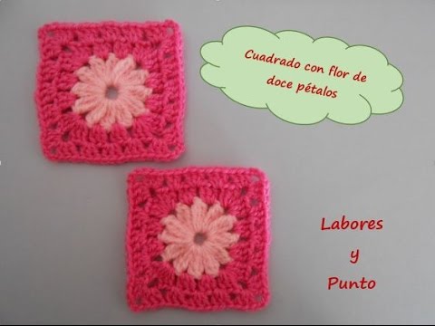 granny cuadrado flor 12 petalos a ganchillo o crochet