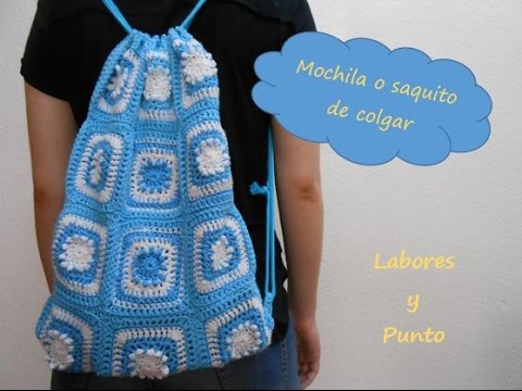 mochila con granny cuadrado 11 a ganchillo o crochet