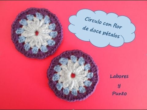 circulo flor de 12 pétalos a ganchillo o crochet