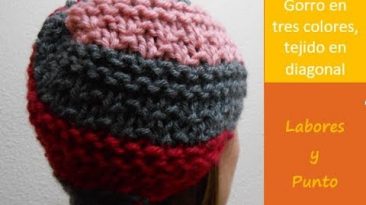 Gorro diagonal 3 colores a dos agujas