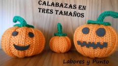 calabaza de halloween tres tamaños a dos agujas