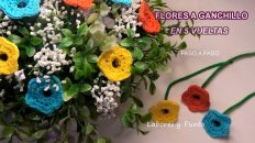 tejer flores de 5 pétalos ganchillo