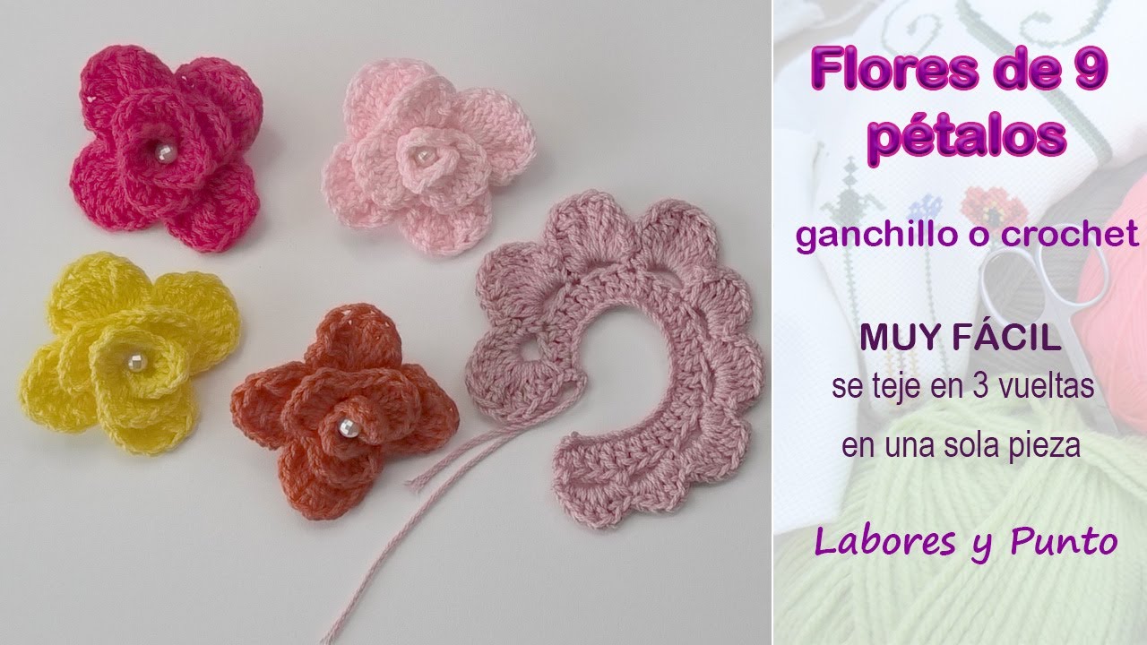 Como tejer flores de 5 pétalos a ganchillo o crochet - Labores y Punto